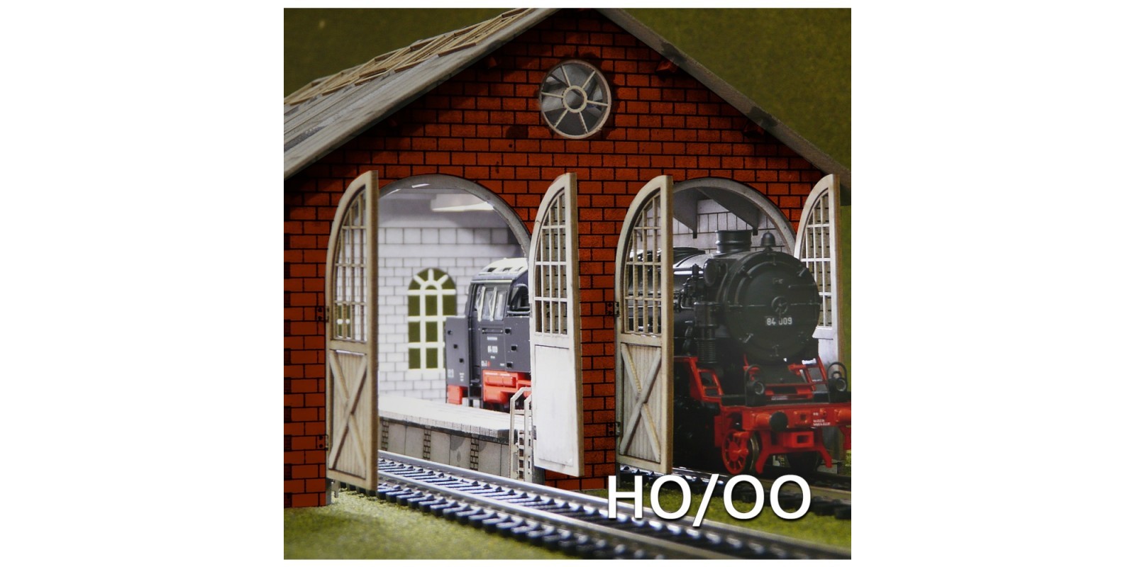 PS- LS-009 HO/OO Laser-Cut Double Engine Loco Shed Kit